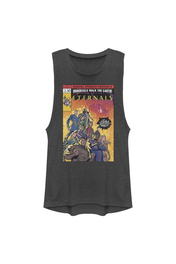 Junior's Marvel Eternals Heroes Comic Book Cover Festival Muscle Graphic Tee Charcoal Large