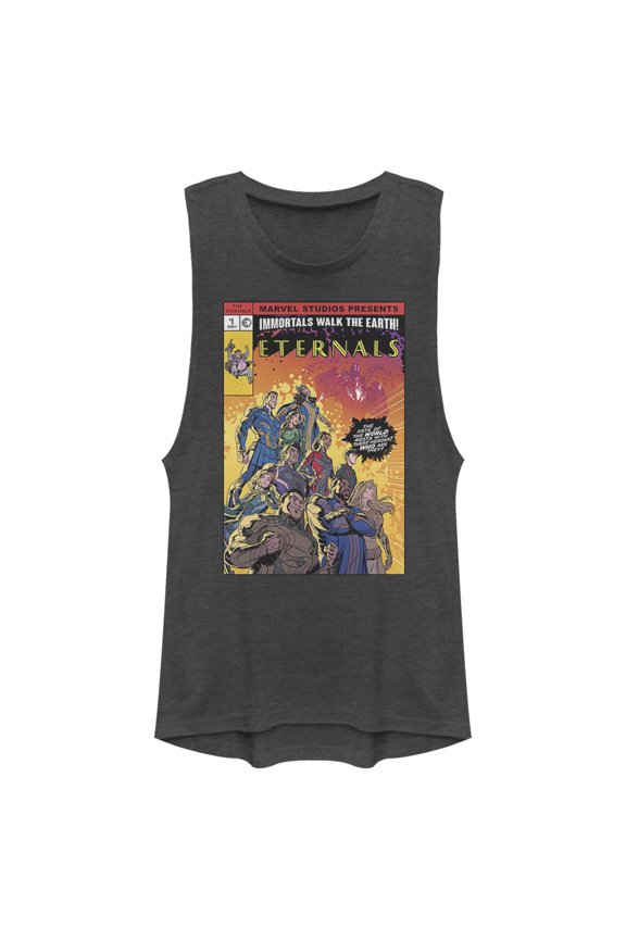 Junior's Marvel Eternals Heroes Comic Book Cover  Festival Muscle Graphic Tee Charcoal Medium