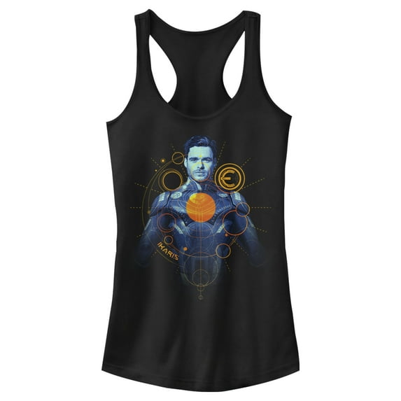 Junior's Marvel Eternals Ikaris Circles Racerback Tank Top Black X Small