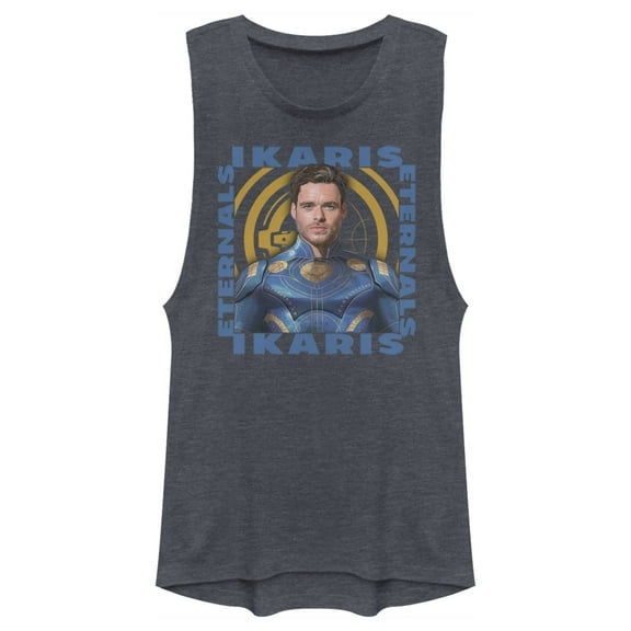 Junior's Marvel Eternals Ikaris Hero Box  Festival Muscle Graphic Tee Denim Blue Heather Small