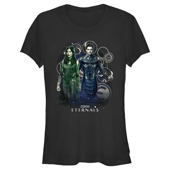 Junior's Marvel Eternals Ikaris and Sersi Portrait Graphic Tee Black Large
