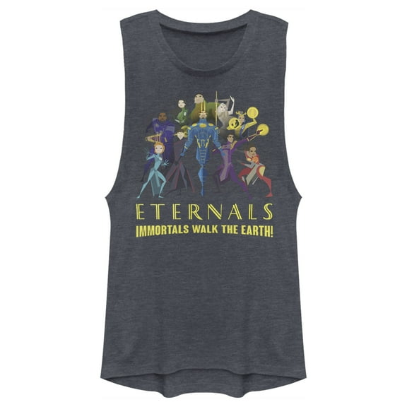 Junior's Marvel Eternals Immortals Walk the Earth  Festival Muscle Graphic Tee Denim Blue Heather 2X Large