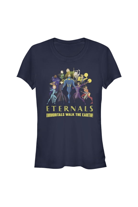 Junior's Marvel Eternals Immortals Walk the Earth Graphic Tee Navy Blue Large