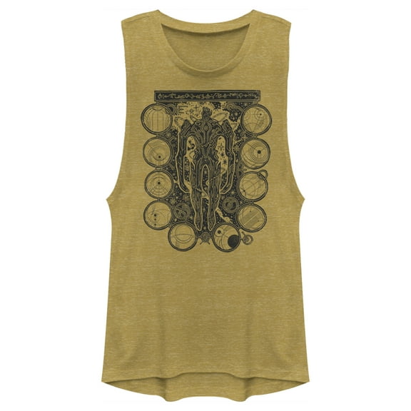 Junior's Marvel Eternals Kro Wood Stamp Circles  Festival Muscle Graphic Tee Gold Heather 2X Large