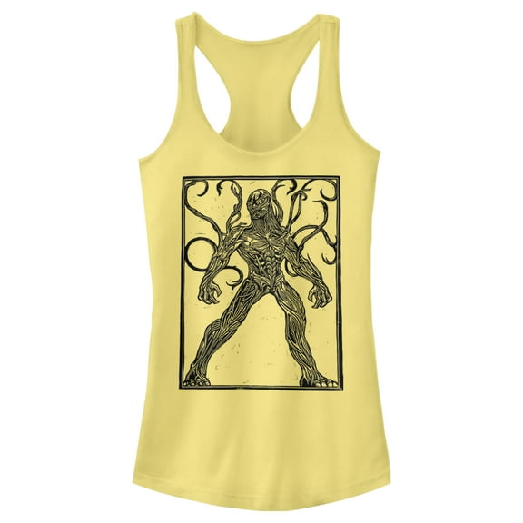 Junior's Marvel Eternals Kro Woodcut Racerback Tank Top Banana 2X Large