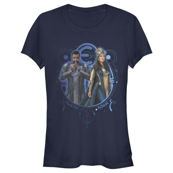 Junior's Marvel Eternals Phastos and Ajak Duo  Graphic Tee Navy Blue Large