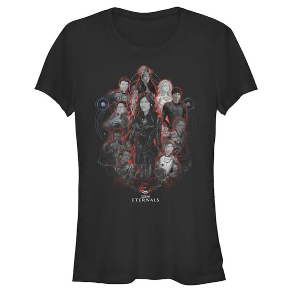 Junior's Marvel Eternals Red Glow Portraits  Graphic Tee Black Large