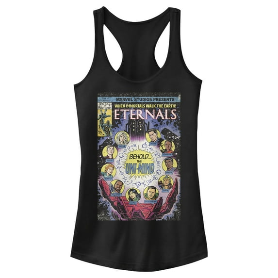 Junior's Marvel Eternals Retro Comic Book Cover Racerback Tank Top Black 2X Large