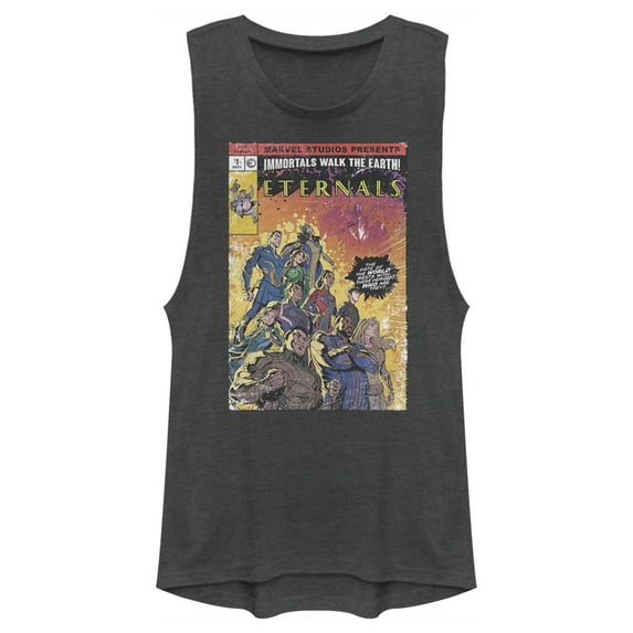 Junior's Marvel Eternals Retro Group Comic Book Cover Festival Muscle Graphic Tee Charcoal 2X Large