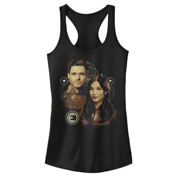 Junior's Marvel Eternals Sersi and Ikaris Racerback Tank Top Black Small