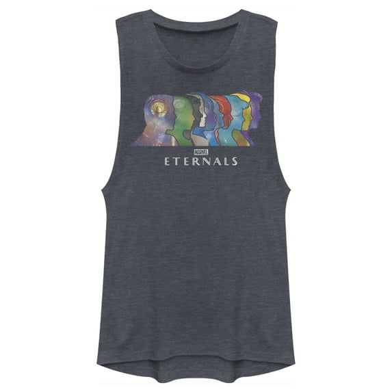 Junior's Marvel Eternals Silhouettes Festival Muscle Graphic Tee Denim Blue Heather 2X Large