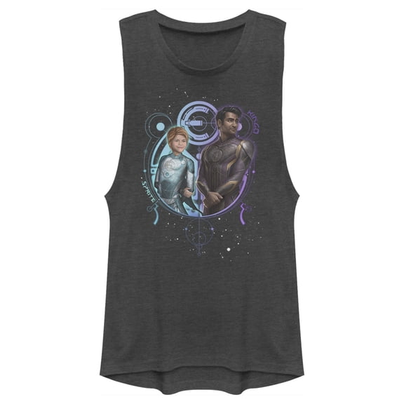 Junior's Marvel Eternals Sprite and Kingo Duo  Festival Muscle Graphic Tee Charcoal X Large