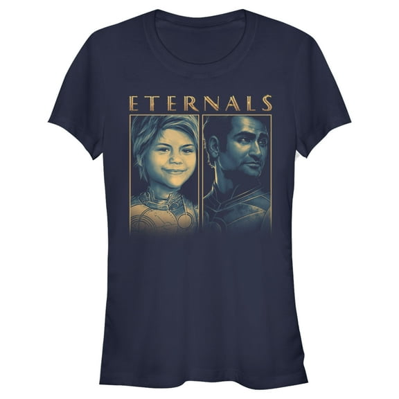 Junior's Marvel Eternals Sprite and Kingo  Graphic Tee Navy Blue Medium