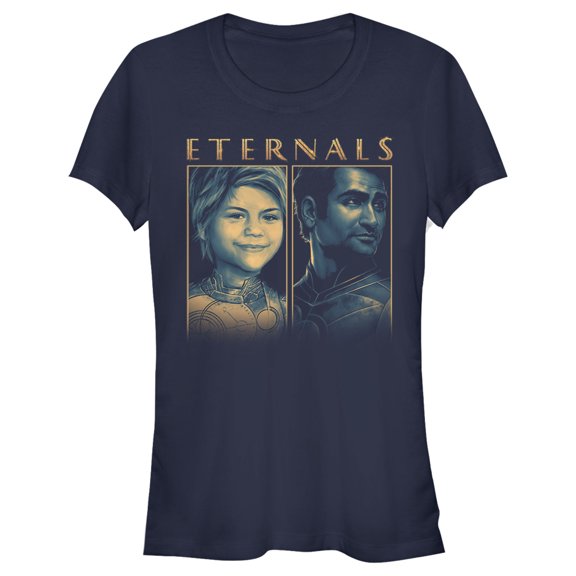 Junior's Marvel Eternals Sprite and Kingo  Graphic Tee Navy Blue X Large