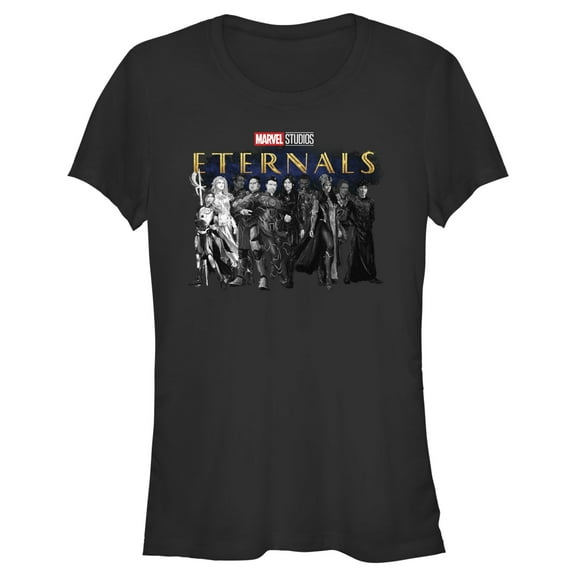 Junior's Marvel Eternals The Heroic Ten Graphic Tee Black Medium