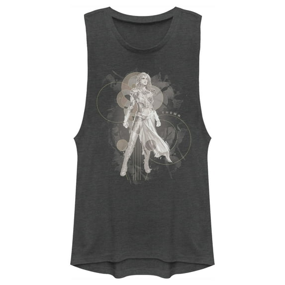 Junior's Marvel Eternals Thena Circles Festival Muscle Graphic Tee Charcoal X Small