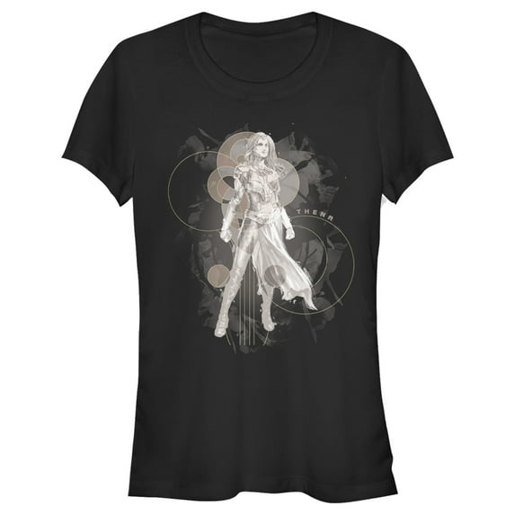 Junior's Marvel Eternals Thena Circles Graphic Tee Black X Large