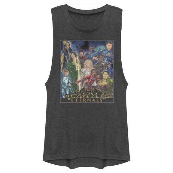 Junior's Marvel Eternals Watercolor Poster Festival Muscle Graphic Tee Charcoal X Large