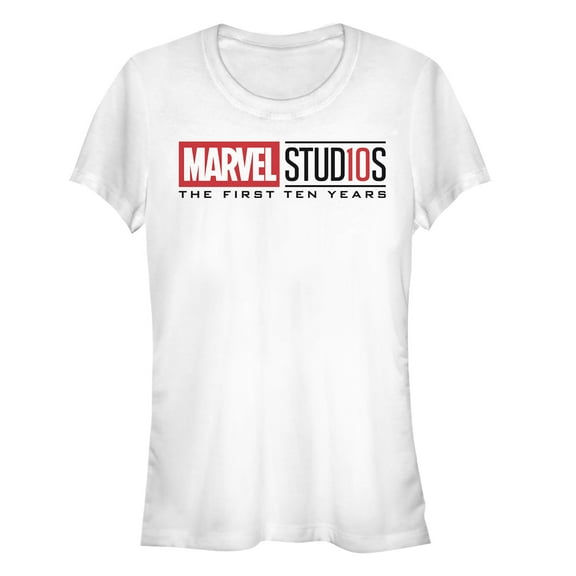 Junior's Marvel First 10 Years Sleek Logo  Graphic Tee White Medium