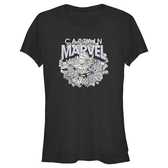 Junior's Marvel Floral Carol Danvers  Graphic Tee Black Large