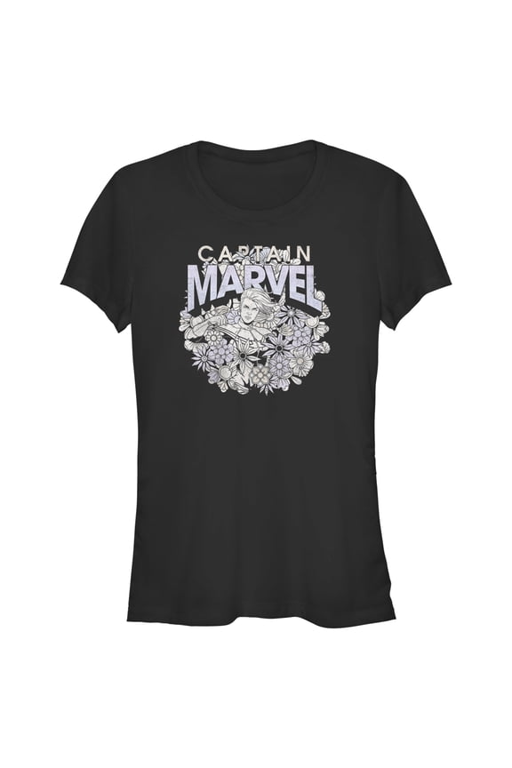 Junior's Marvel Floral Carol Danvers Graphic Tee Black Large