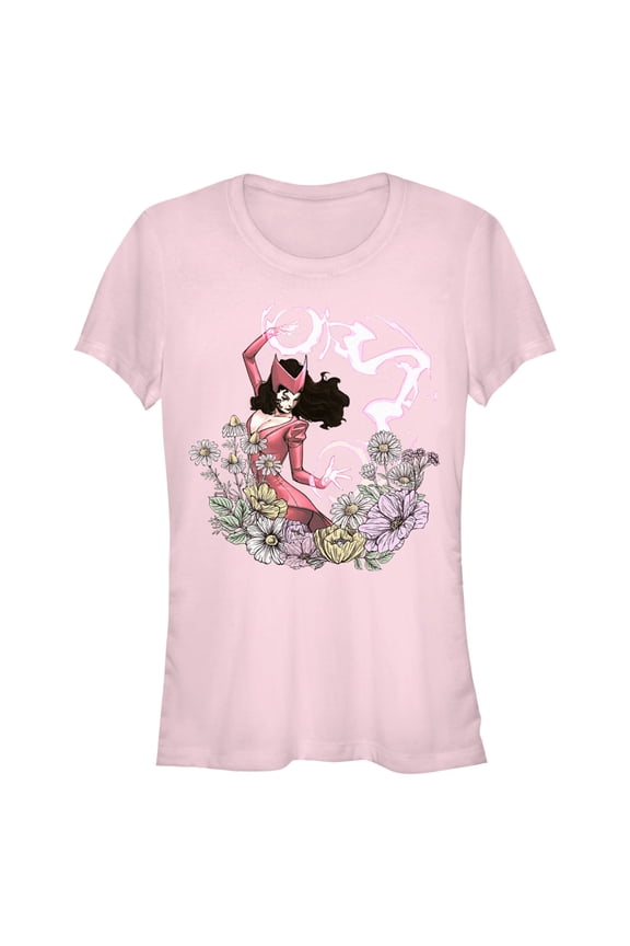 Junior's Marvel Floral Scarlet Witch Graphic Tee Light Pink X Large