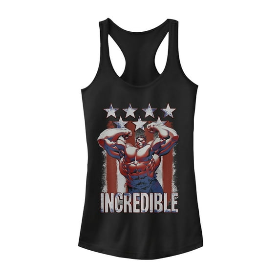 Junior's Marvel Fourth of July Incredible Hulk Racerback Tank Top Black X Large
