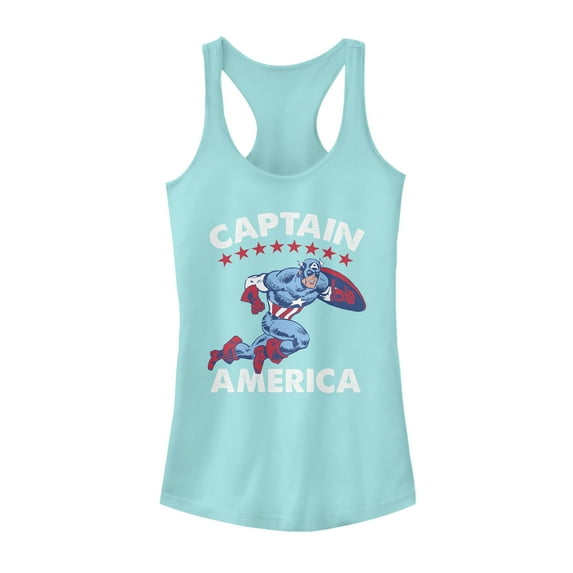 Junior's Marvel Fourth of July Retro Captain America Racerback Tank Top Cancun 2X Large