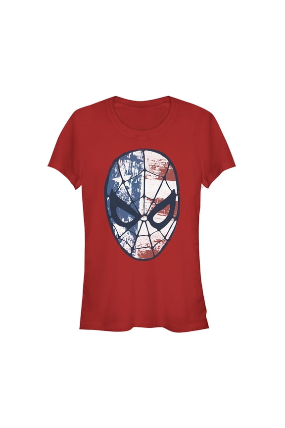 Junior's Marvel Fourth of July Spider-Man American Flag Mask Graphic Tee Red Medium