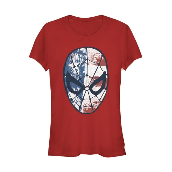 Junior's Marvel Fourth of July  Spider-Man American Flag Mask  Graphic Tee Red X Large