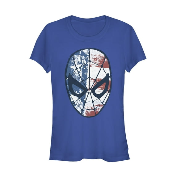 Junior's Marvel Fourth of July Spider-Man American Flag Mask Graphic Tee Royal Blue 2X Large