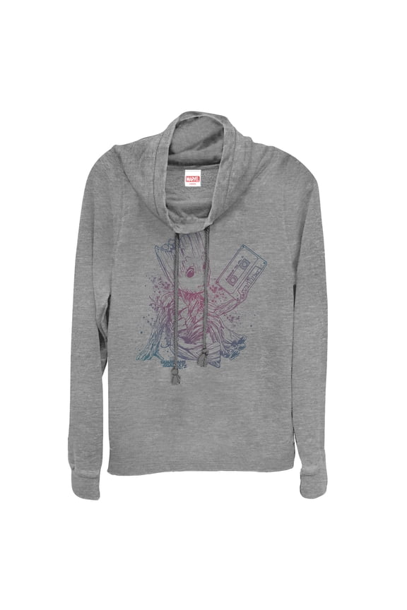 Junior's Marvel Guardians of Galaxy Vol. 2 Groot Jams Cowl Neck Sweatshirt Gray Heather Large