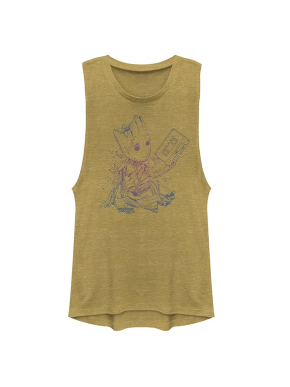 Junior's Marvel Guardians of Galaxy Vol. 2 Groot Jams Festival Muscle Graphic Tee Gold Heather Large