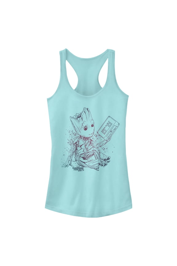 Junior's Marvel Guardians of Galaxy Vol. 2 Groot Jams Racerback Tank Top Cancun X Large