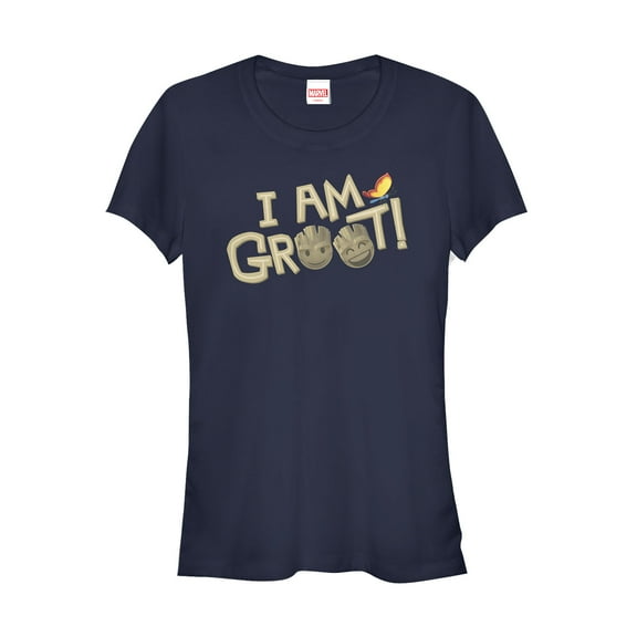 Junior's Marvel Guardians of the Galaxy Groot Emoticon Graphic Tee Navy Blue Large