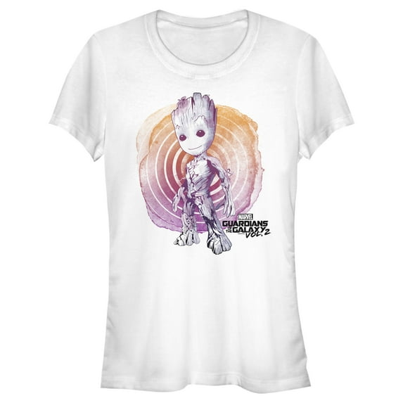 Junior's Marvel Guardians of the Galaxy Vol. 2 Groot Watercolor Swirl Graphic Tee White Medium