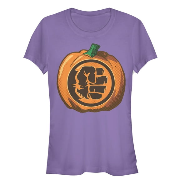 Junior's Marvel Halloween Hulk Fist Pumpkin  Graphic Tee Purple Small