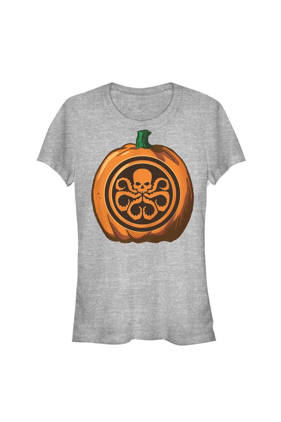 Junior's Marvel Halloween Hydra Pumpkin Graphic Tee Athletic Heather Medium