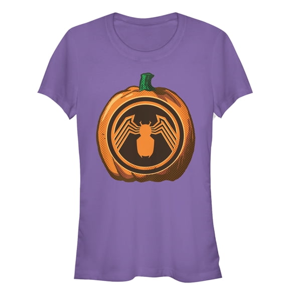 Junior's Marvel Halloween Venom Logo Pumpkin  Graphic Tee Purple Medium