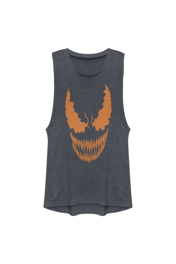 Junior's Marvel Halloween Venom Scary Face Costume Festival Muscle Graphic Tee Denim Blue Heather X Small