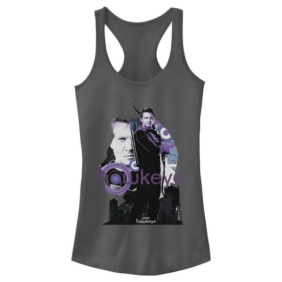 Junior's Marvel Hawkeye Bow and Arrow Racerback Tank Top Charcoal Large