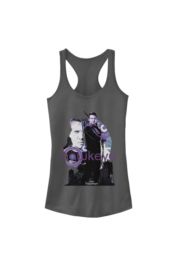 Junior's Marvel Hawkeye Bow and Arrow Racerback Tank Top Charcoal Small