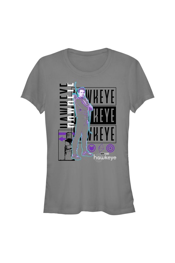 Junior's Marvel Hawkeye Bright Neon Portrait Graphic Tee Charcoal Large
