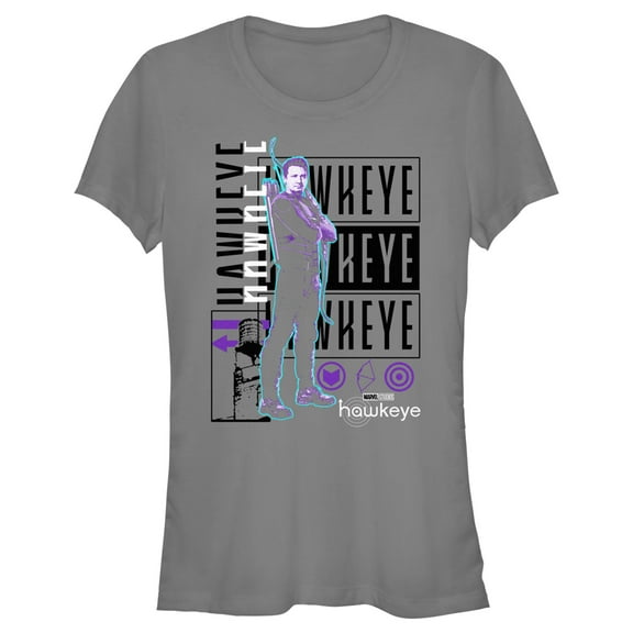 Junior's Marvel Hawkeye Bright Neon Portrait  Graphic Tee Charcoal Small