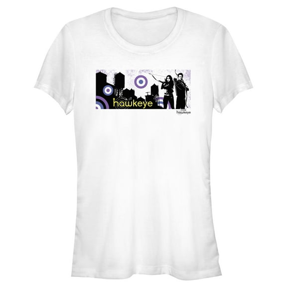 Junior's Marvel Hawkeye Cityscape  Graphic Tee White X Large