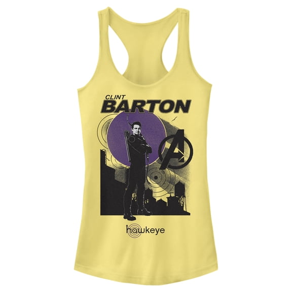 Junior's Marvel Hawkeye Clint Barton Portrait  Racerback Tank Top Banana 2X Large