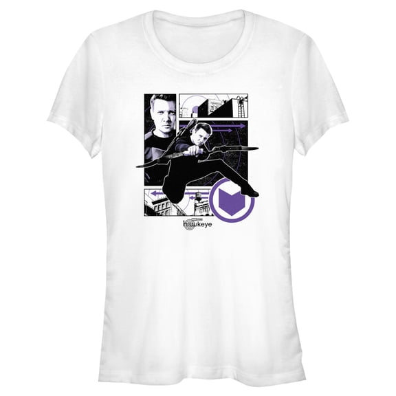 Junior's Marvel Hawkeye Graphic Panel Icon Graphic Tee White X Large