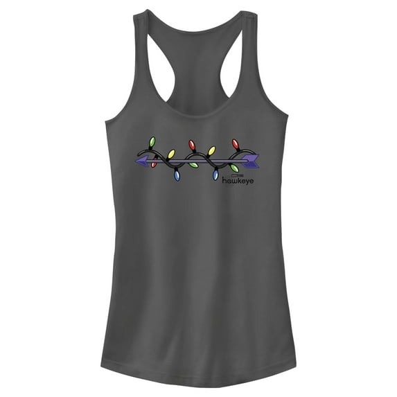 Junior's Marvel Hawkeye Holiday Arrow Racerback Tank Top Charcoal Small