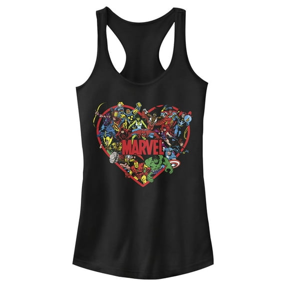 Junior's Marvel Hero Heart Racerback Tank Top Black Large