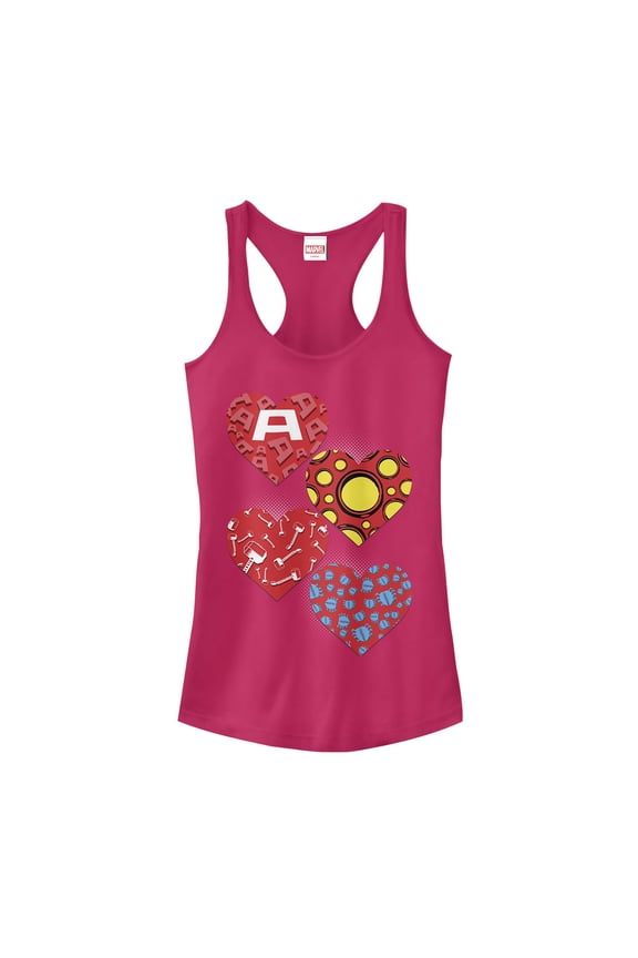 Junior's Marvel Hero Hearts Racerback Tank Top Dark Pink X Large